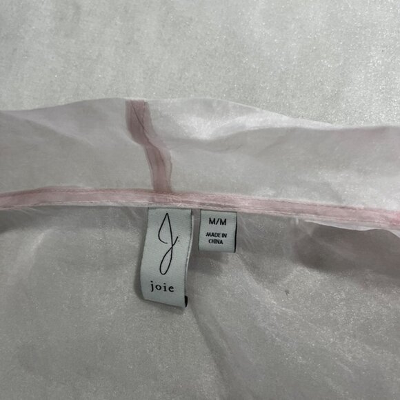 Joie blouse women's M light pink sheer short sleeve blouse button down bow tie - Picture 3 of 4